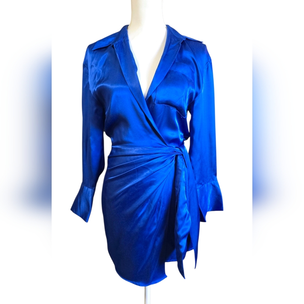 Zara Royal Blue Satin Wrap Dress